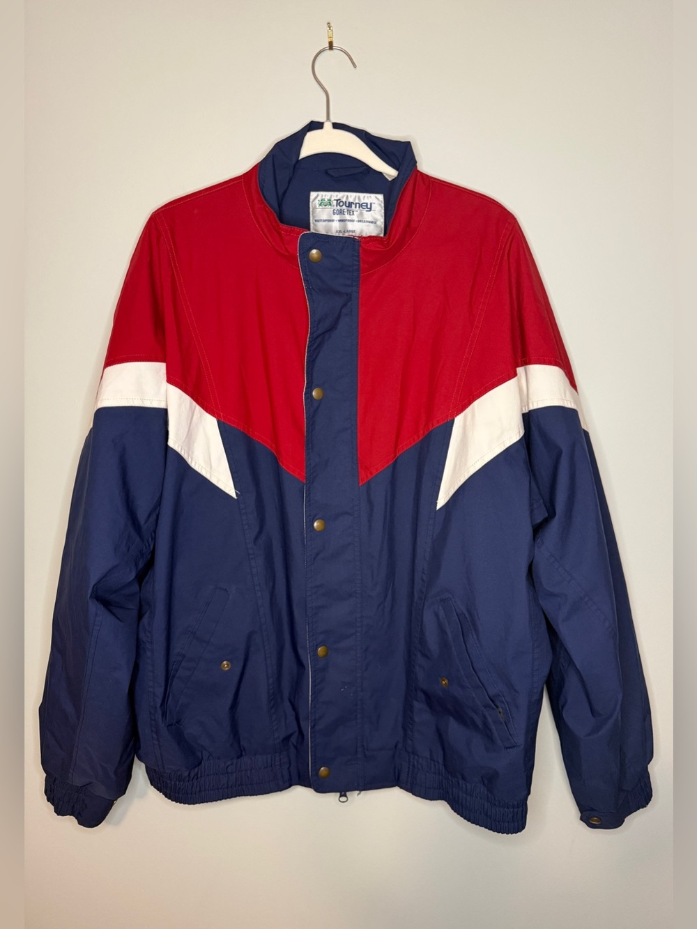 VTG 90s Tourney Gore-Tex Jacket Mens XXL Red White Blue Waterproof Windbreaker